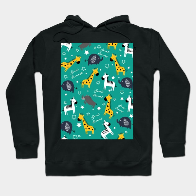 Sweet dreams little one zoo animals cute pattern sea green Hoodie by Arch4Design